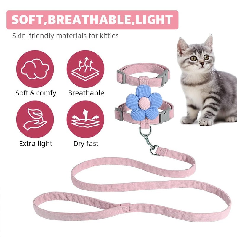 Qpets® Harness قطة مع حزام للقطط الصغيرة مع مشبك إطلاق سريع، حزام قطة مزهر لطيف مقاوم للهروب للمشي والسفر في الهواء الطلق (S، محيط الصدر 25-41 سم، محيط الرقبة 20-30 سم) - Image 4