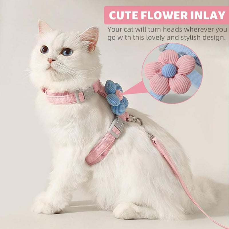 Qpets® Harness قطة مع حزام للقطط الصغيرة مع مشبك إطلاق سريع، حزام قطة مزهر لطيف مقاوم للهروب للمشي والسفر في الهواء الطلق (S، محيط الصدر 25-41 سم، محيط الرقبة 20-30 سم) - Image 3