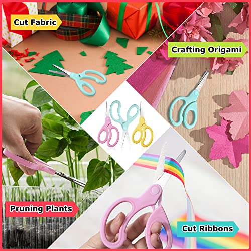 Mudder 3 Pieces Left Handed Scissors Kids Age 8-12 5.9 Inch Back to School Gifts Safety Children Scissors with Blunt Tip Stainless Steel Blades and Grip for Home (Pink,Light Green,Yellow) - Image 5