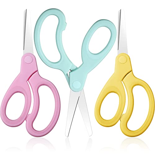 Mudder 3 Pieces Left Handed Scissors Kids Age 8-12 5.9 Inch Back to School Gifts Safety Children Scissors with Blunt Tip Stainless Steel Blades and Grip for Home (Pink,Light Green,Yellow) - Image 1