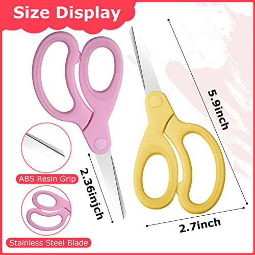 Mudder 3 Pieces Left Handed Scissors Kids Age 8-12 5.9 Inch Back to School Gifts Safety Children Scissors with Blunt Tip Stainless Steel Blades and Grip for Home (Pink,Light Green,Yellow) - Image 2