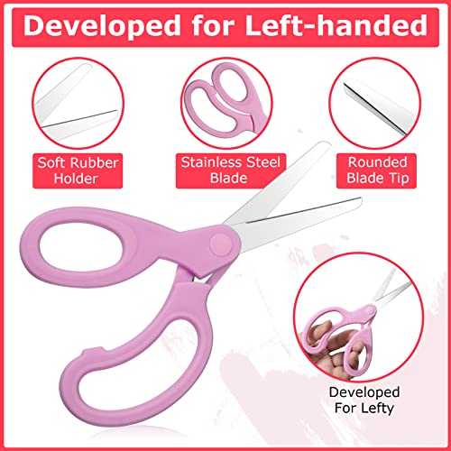 Mudder 3 Pieces Left Handed Scissors Kids Age 8-12 5.9 Inch Back to School Gifts Safety Children Scissors with Blunt Tip Stainless Steel Blades and Grip for Home (Pink,Light Green,Yellow) - Image 3