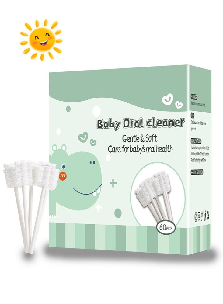 BBMORE 60PCS Baby Toothbrush Newborn or Baby Tongue Cleaner, Disposable Baby Gum Cleaning Gauze, Oral Cleaning Care, Suitable for 0-36 Months Baby - Image 1
