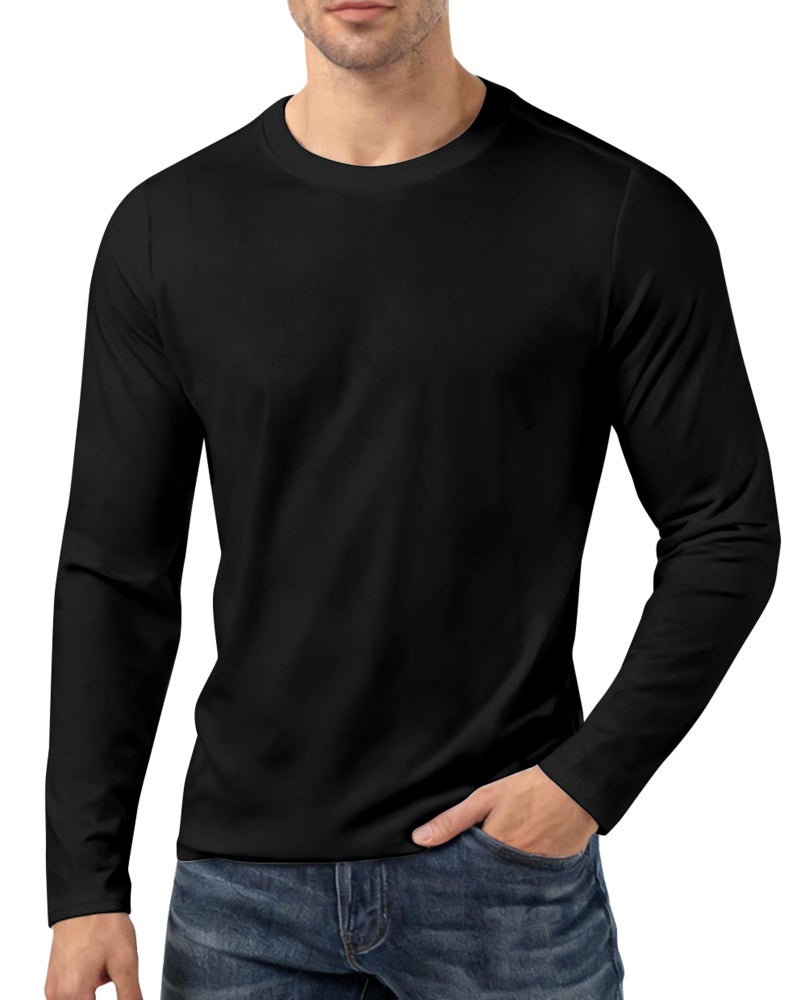 AJGAI Long Sleeve Shirts for Men, Lightweight Crew Neck Basic Tees Shirts，Soft Plain Slim Fit Stretch T-Shirts Casual - Image 1