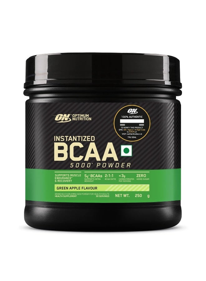أوبتيموم نيوتريشن BCAA، 5 جرام من BCAAs بنسبة 2:1:1، 30 حصة، لتعافي العضلات والقدرة على التحمل، أثناء التمرين، معتمد من Informed Choice (250 جرام، تفاح أخضر) - Image 1