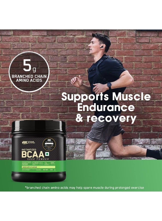 أوبتيموم نيوتريشن BCAA، 5 جرام من BCAAs بنسبة 2:1:1، 30 حصة، لتعافي العضلات والقدرة على التحمل، أثناء التمرين، معتمد من Informed Choice (250 جرام، تفاح أخضر) - Image 2