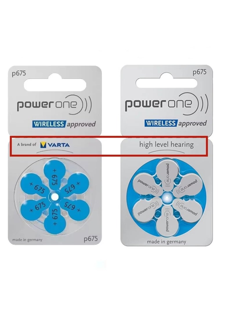 PowerOne 12- Pieces Powerone Wireless Approved (Size 675) Hearing Aid 1.45V Batteries 