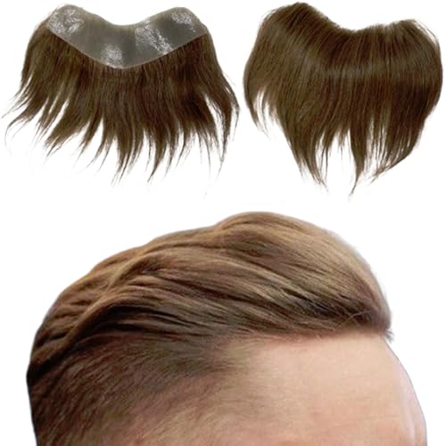 Voloria Men Forehead Hairline Toupee 100% Human Hair Skin PU Man Hairpieces Frontal Hair Topper for Receding Natural Hairline Replacement Systems #7 Light Brown Color 1.18x6.29INCH - Image 1