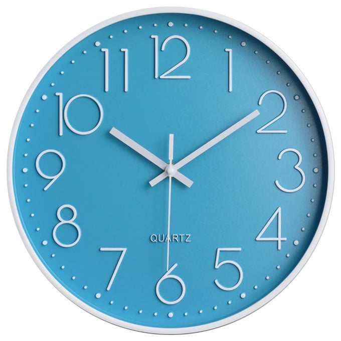LAKE BLUE VINTAGE STYLE NONTICKING WALL CLOCK BATTERY OPERATED QUARTZ ANALOG SILENT MOVEMENT LARGE DECORATIVE 12 INCH CLOCK WITH ARABIC NUMERALS