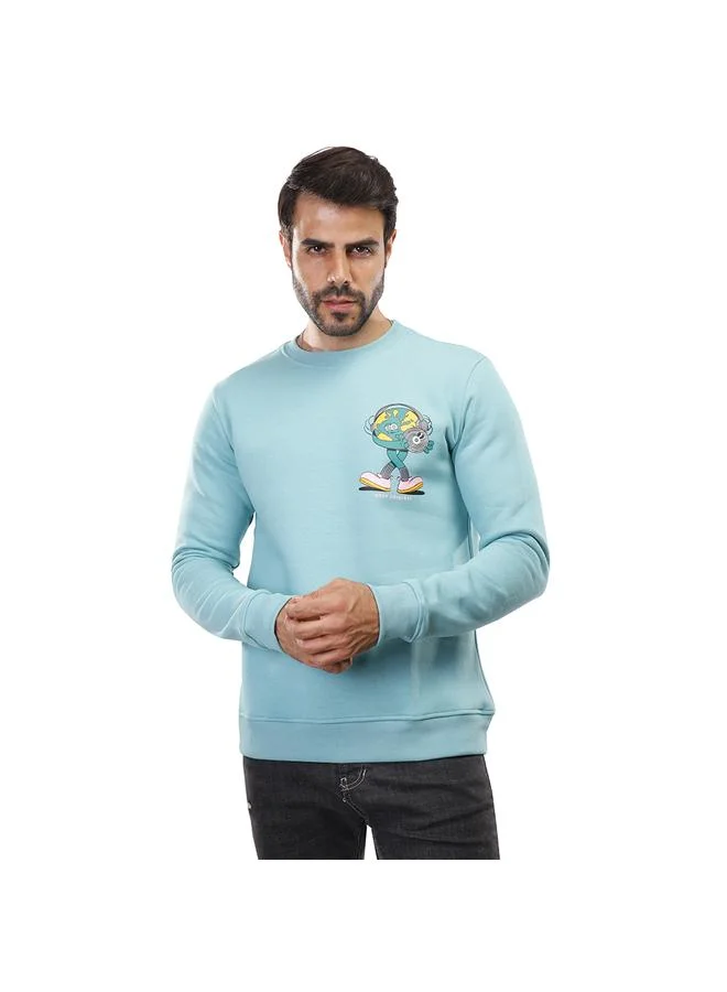 كوب سويت شيرت رجالي بطبعة أمامية وخلفية بياقة دائرية