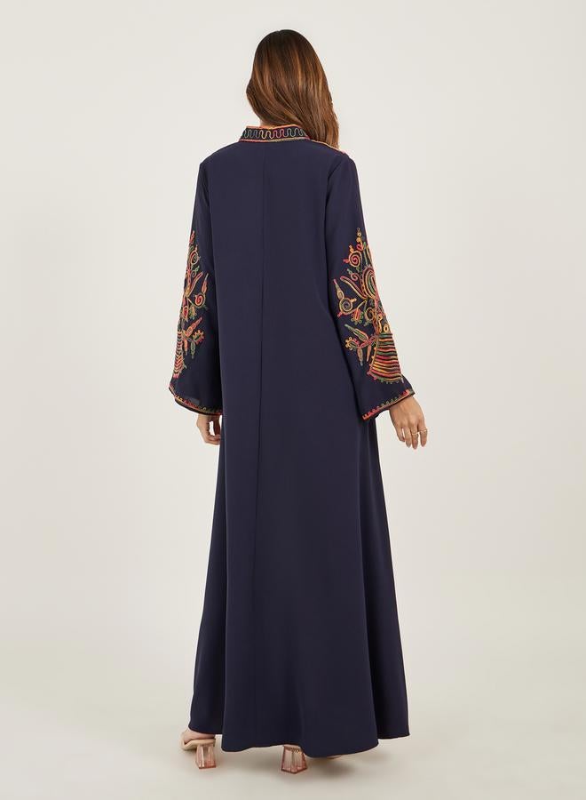 Styli Navy Blue Embroidered Stand Collar Jalabiya  - Image 5