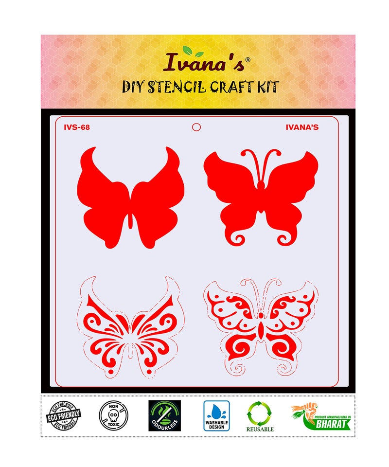 IVANA'S Butterfly Stencil for Art & Craft, DIY Decorative Stencil for Painting on Canvas, Fabric, Cloth, Paper, Glass, Furniture and Wall, Size - 6 x 6 inch, Pack of 1, IVS-68, Off White - Image 2