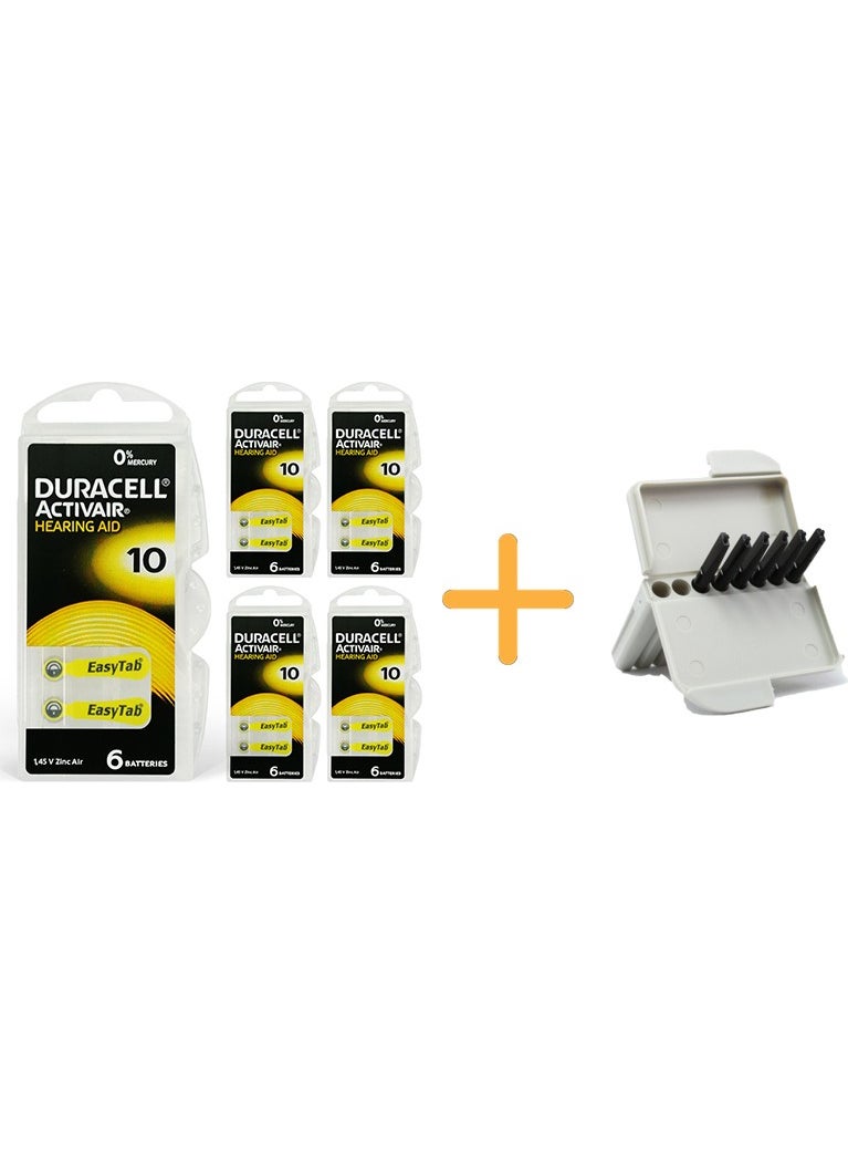 YesMed - Duracell Activair Size 10 Hearing Aid Battery (5 Pack x 6 Pieces = 30 Batteries) + Gift Hearing Aid Filter - Image 1