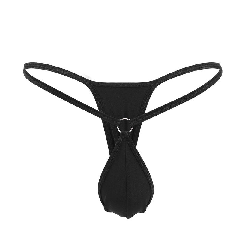 Sexy Mini Mens Thong Simple Personalized Iron Ring Fashionable Low Waist Cross-border Mens T-pants Swimsuit Underwear Black