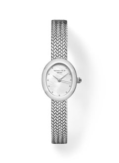 Mini Oval White Dial Silver Woven Mesh Strap