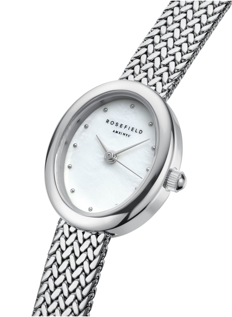 RoseField Mini Oval White Dial Silver Woven Mesh Strap  - Image 2