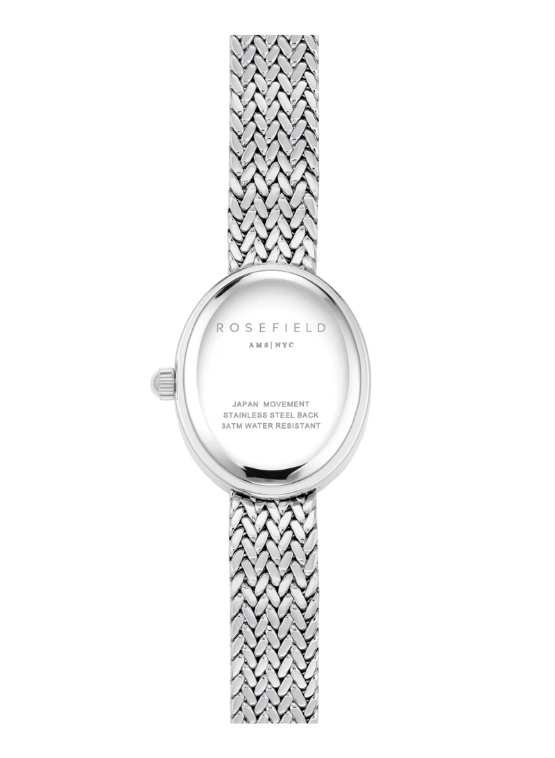 RoseField Mini Oval White Dial Silver Woven Mesh Strap