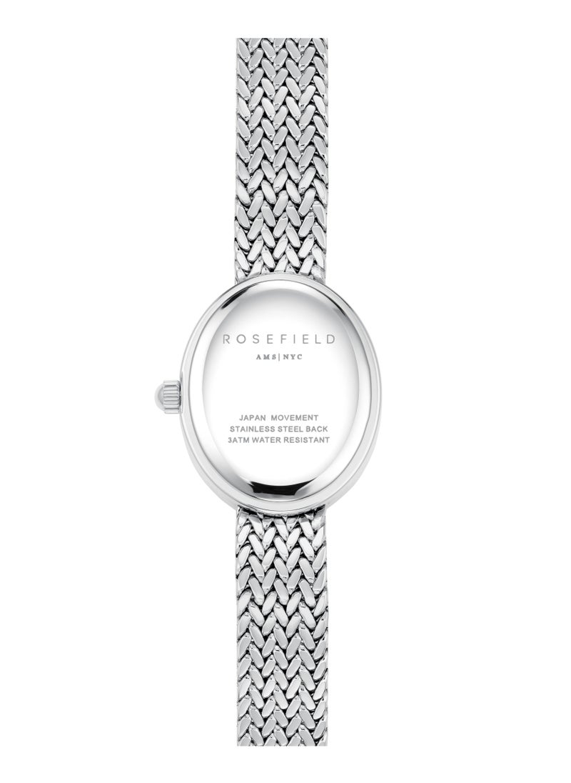 RoseField Mini Oval White Dial Silver Woven Mesh Strap  - Image 3