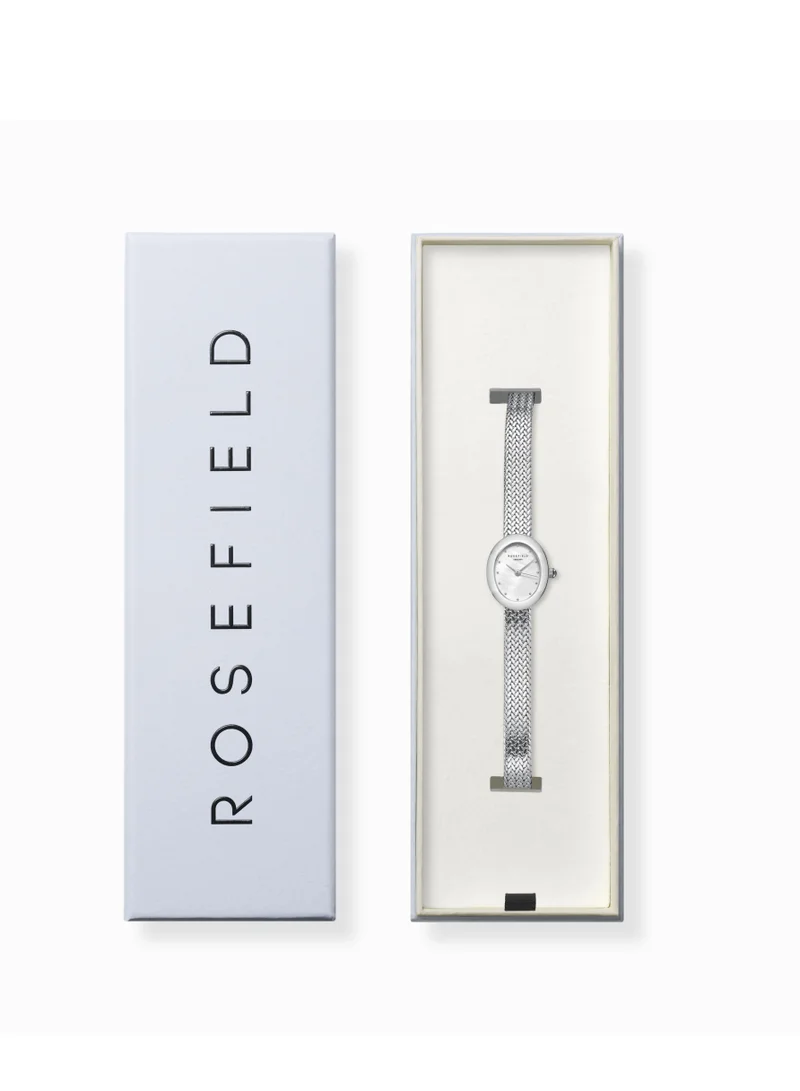 RoseField Mini Oval White Dial Silver Woven Mesh Strap