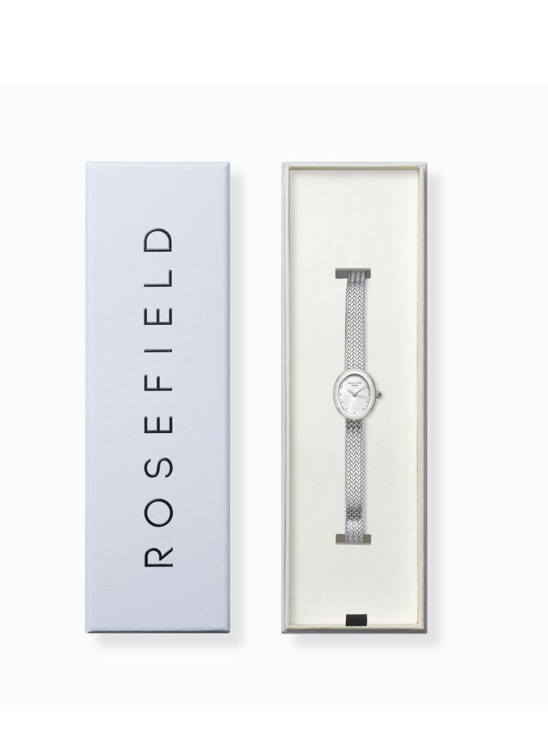 RoseField Mini Oval White Dial Silver Woven Mesh Strap  - Image 4