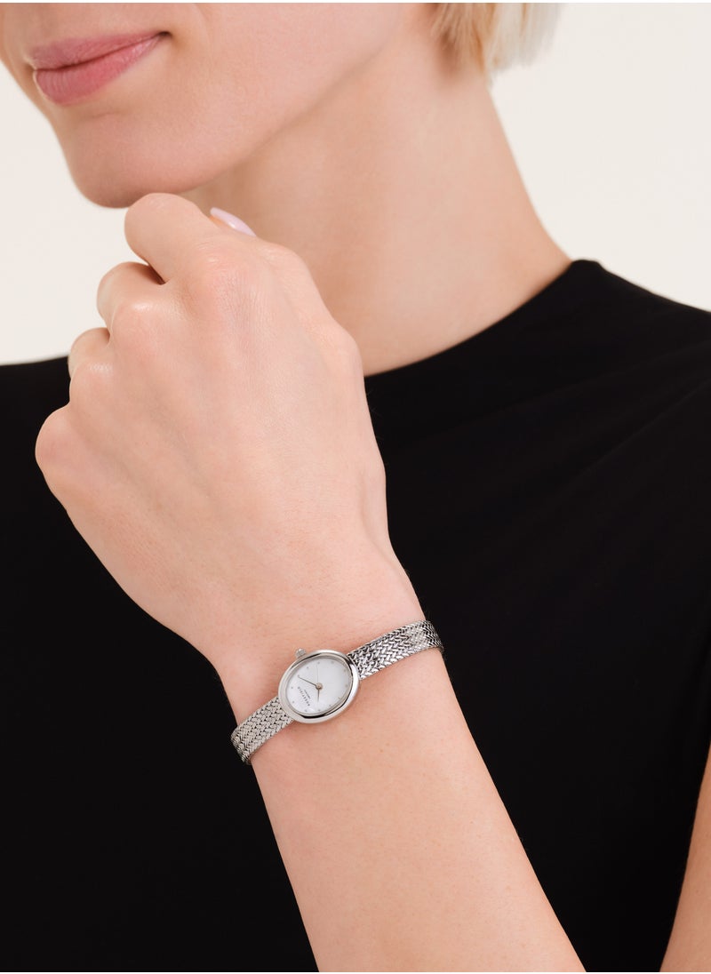 RoseField Mini Oval White Dial Silver Woven Mesh Strap  - Image 5