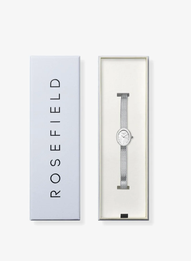 Rosefield  Mini Oval White Dial Silver Woven Mesh Strap for Women | Best Price UAE