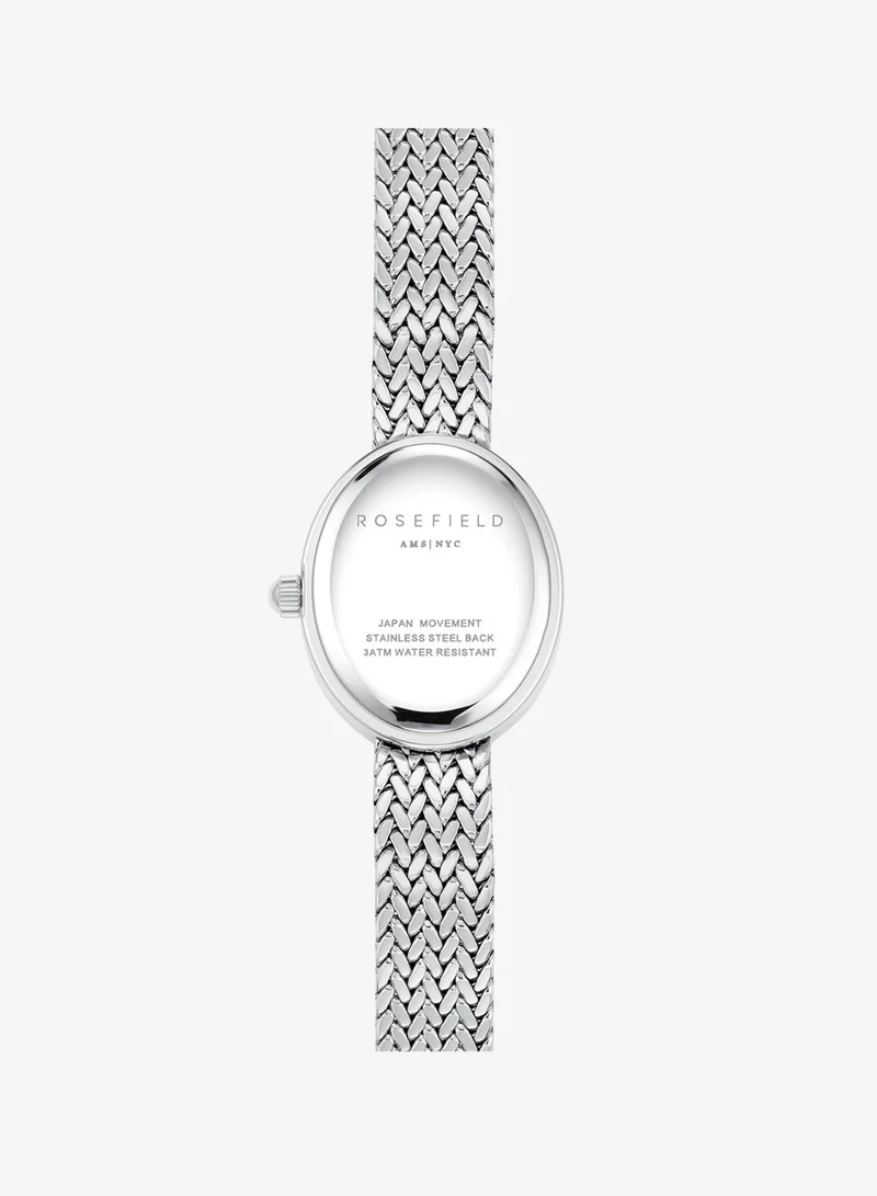 Rosefield  Mini Oval White Dial Silver Woven Mesh Strap for Women | Best Price UAE