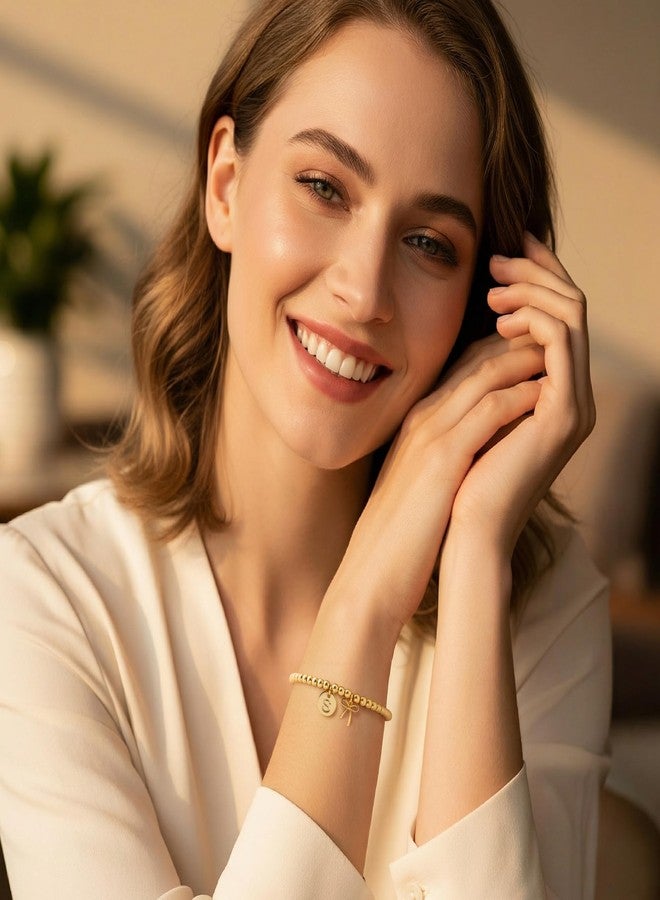 BAYLAY Gold Initial Bracelet Charm-Copper Bracelet Beads Gold Bracelets for Women Copper Beaded Bracelets for Women Waterproof Jewelry Non Tarnish Jewelry Pulseras para Mujer Gifts for Girlfriend Mom - Image 4
