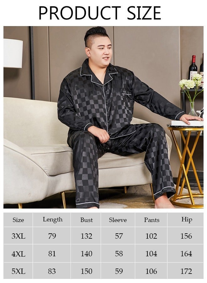 DUNISO 2-piece Extra Large Men' s Pajama Set Silk Satin Long Sleeve Sleepwear with Button Classic Loungewear Nightwear Notch Neck Shirt and Waist Elastic Pants Pajama for Chubby Men - Image 2