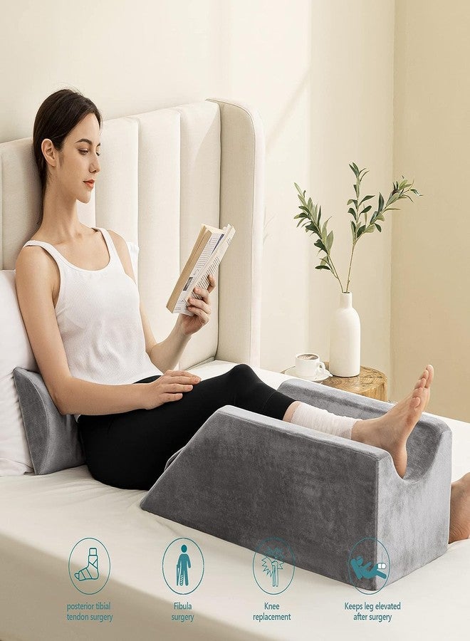 UBBCARE Leg Elevation Pillow for Leg/Knee Surgery Recovery, Memory Foam Leg Pillow with Velvet Washable Cover, Small Grey - Image 2
