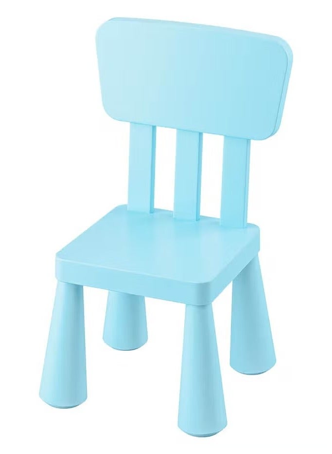 Round sky blue children's table with two sky blue children's chairs - Image 4