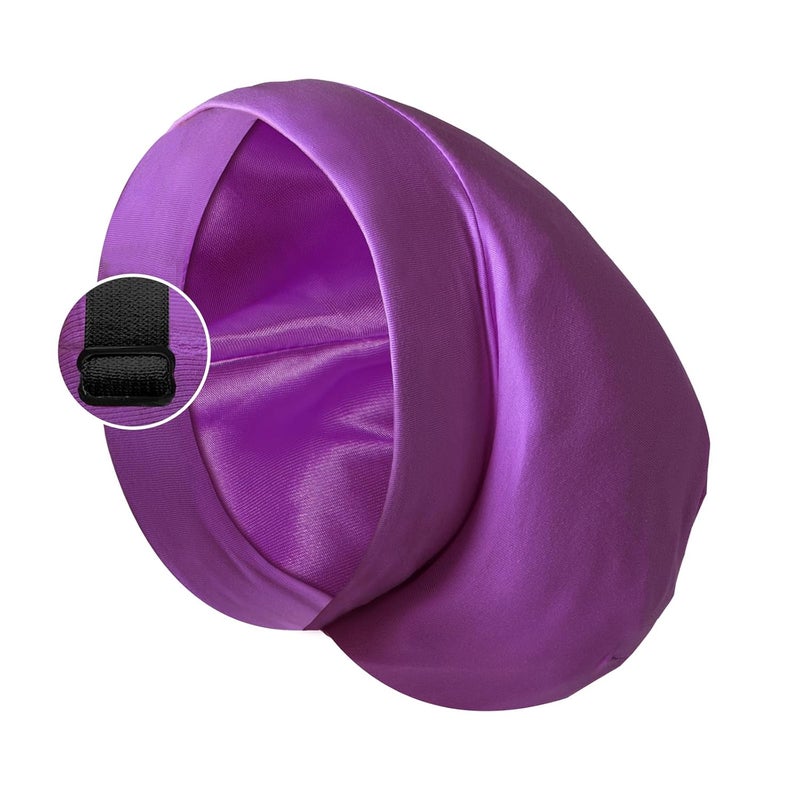 Blueelf Satin Bonnet Silk Lined Sleep Cap- Adjustable Hair Cover for Women Men Frizzy Hair Night Cap Patients Care Purple - Image 1