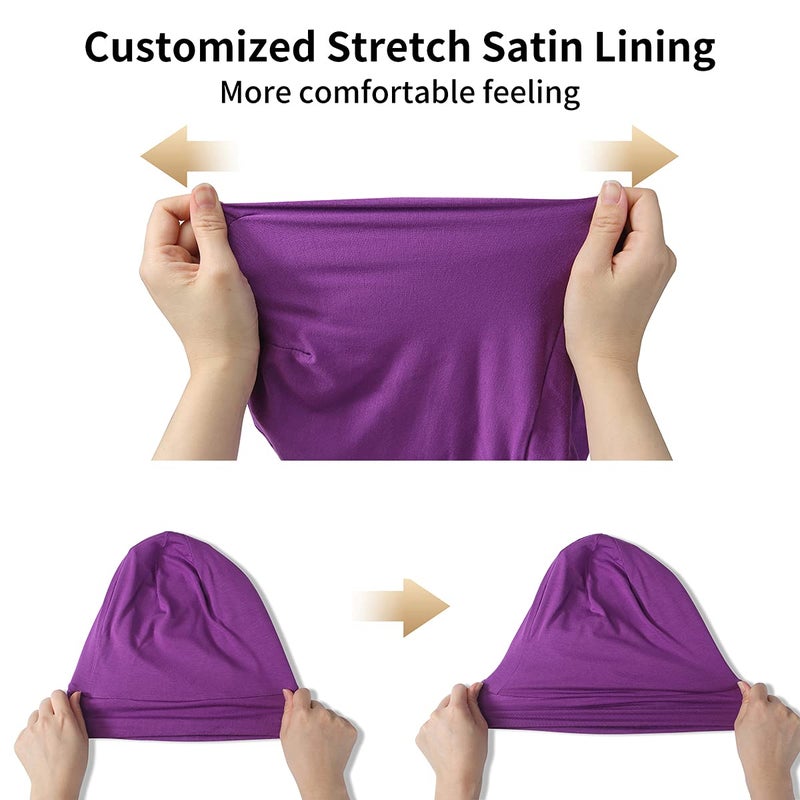 Blueelf Satin Bonnet Silk Lined Sleep Cap- Adjustable Hair Cover for Women Men Frizzy Hair Night Cap Patients Care Purple - Image 5