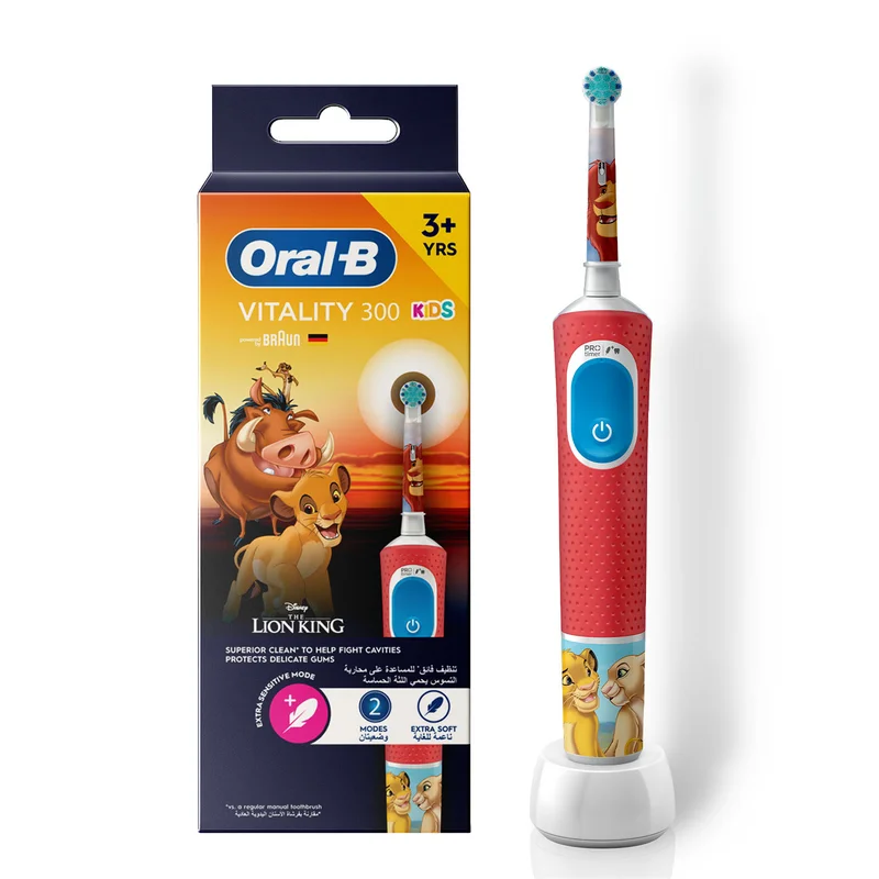 Oral-B Vitality 300 Kids Disney The Lion King Rechargeable Toothbrush, Extra Soft Brush Head, 2 Cleaning Modes - D103.413.2K
