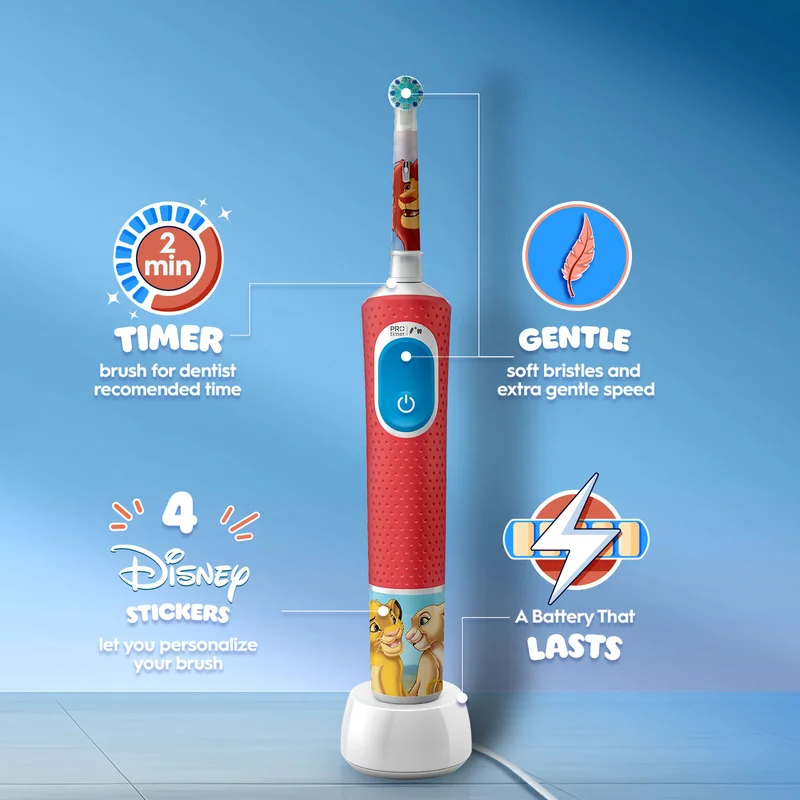 Oral-B Vitality 300 Kids Disney The Lion King Rechargeable Toothbrush, Extra Soft Brush Head, 2 Cleaning Modes - D103.413.2K