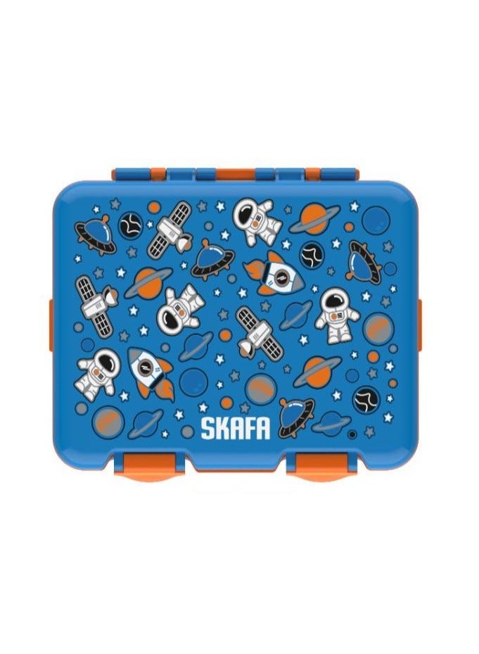 SKAFA Bento Box | Lunch Box 4 Compartments With Spoon and Fork Set, Ideal Portion Size 1150 ML, Leak-Proof, Toddler-Friendly, Dishwasher Safe, BPA-Free. (Blue-Astronaut) - Image 1