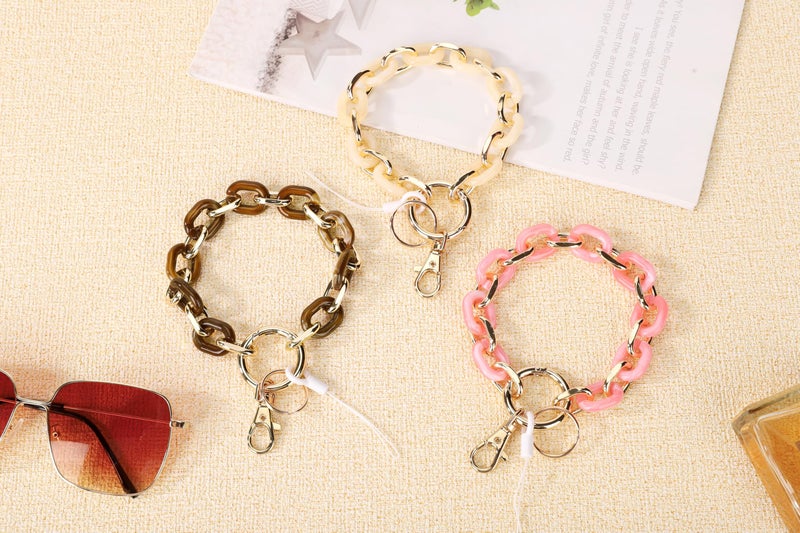 Junyuerly Stylish Wrist Lanyard Keychain Wristlet Key Chains Resin and Hardware Chains Link Gold Key Ring Bracelet for Women (Gold/Coffee) - Image 4