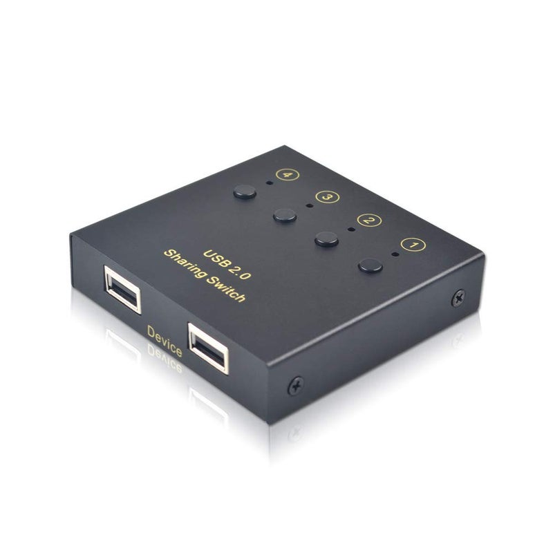 eKL مفتاح اختيار eKL USB 4 أجهزة كمبيوتر لمشاركة 2 جهاز USB خارجي وحدة تحكم USB 2.0 مفتاح محيطي صندوق محور للفأرة ولوحة المفاتيح وأجهزة الكمبيوتر والماسحات الضوئية والطابعات مع زر التبديل و4 كابلات USB A إلى B - Image 1