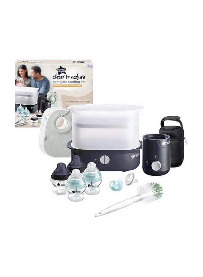tommee tippee Complete Feeding Set, Electric Steam Steriliser with Insulated Bottle Bag, Newborn Self-Sterilising Baby Bottles and Easiwarm Bottle Warmer, Black