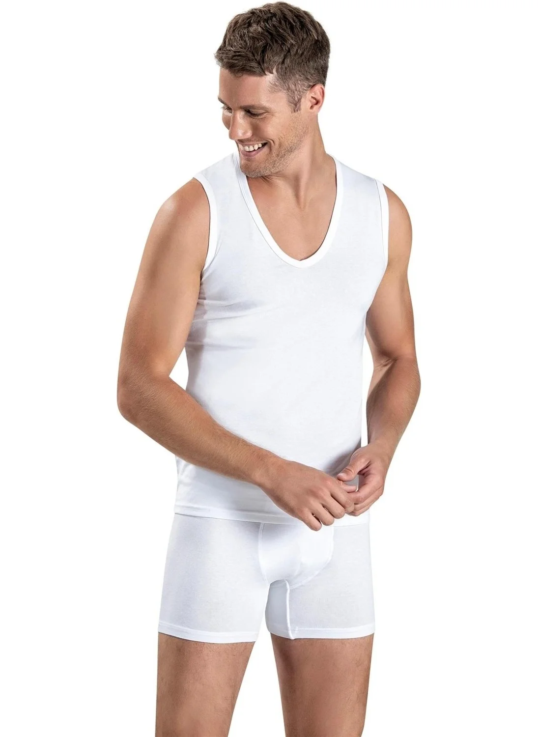 Jiber Men's Deep V Neck Zero Sleeve Lycra Undershirt 117 - 3 Pieces