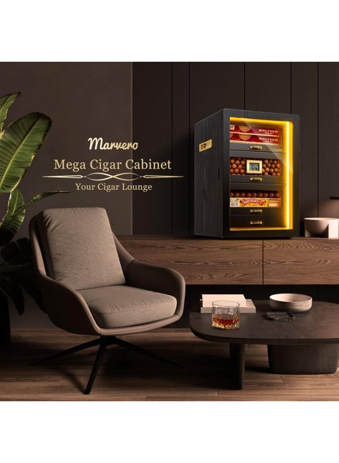 Marvero Desktop Cigar Humidor Cabinet, Triple-Sided LED Light, Digital Hygrometer, 4 Cedar Wood Drawers, Holds 200 Cigars capacity, Black - Image 4