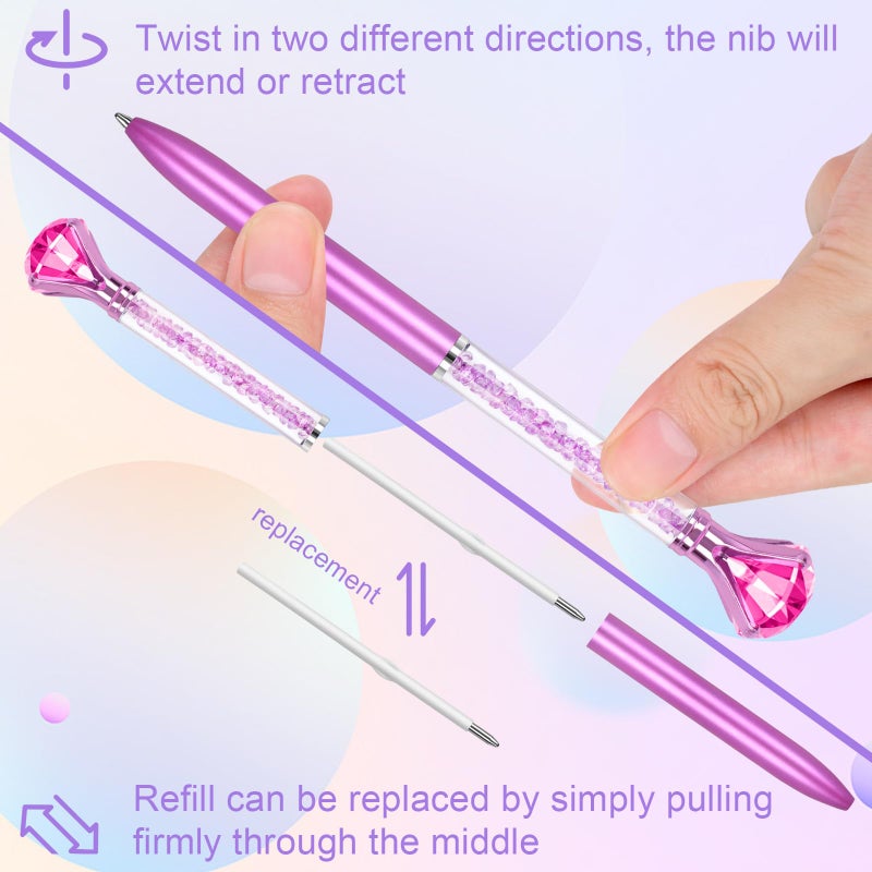 Joyberg 6 Diamond Pens with Crystal Top, Bulk with Black Ink Refill, for Office, School, Home - Image 3