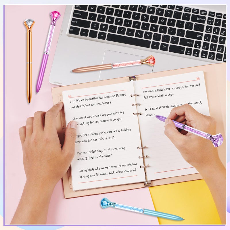 Joyberg 6 Diamond Pens with Crystal Top, Bulk with Black Ink Refill, for Office, School, Home - Image 5