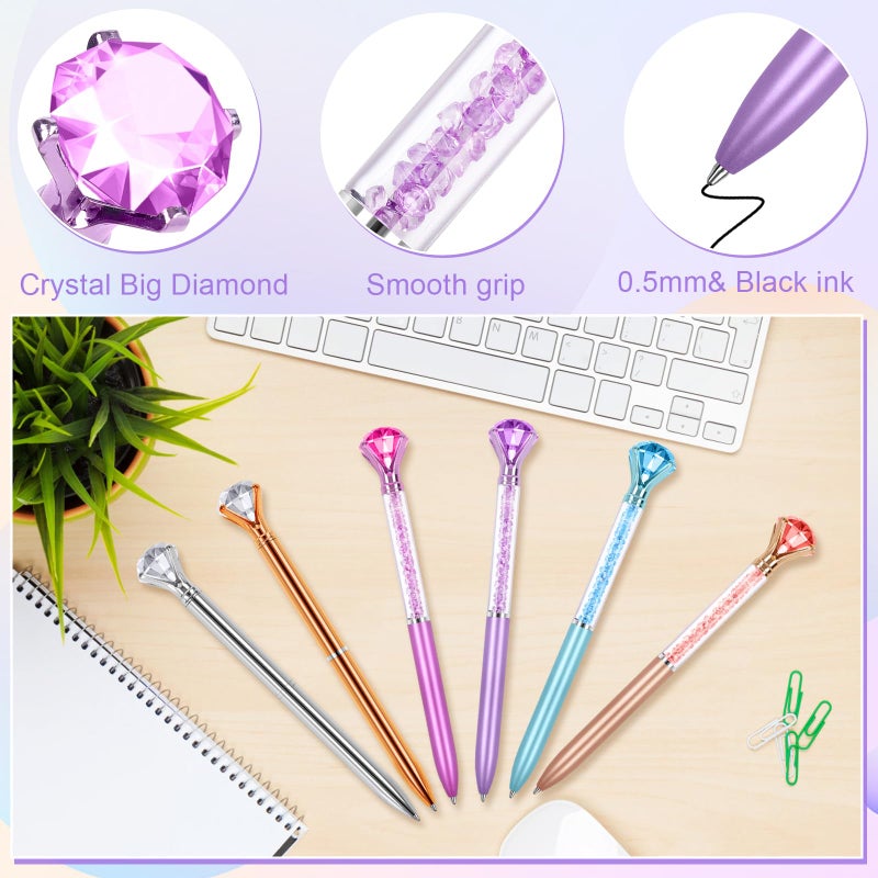 Joyberg 6 Diamond Pens with Crystal Top, Bulk with Black Ink Refill, for Office, School, Home - Image 4