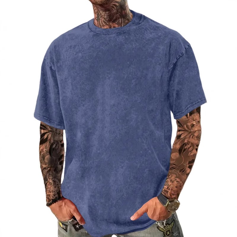 Retro Men'S Tie-Dyed Washed T-Shirt 2025 Solid Color Short-Sleeved T-Shirt Tide - Image 3