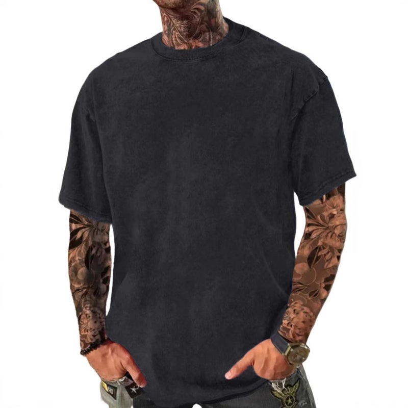 Retro Men'S Tie-Dyed Washed T-Shirt 2025 Solid Color Short-Sleeved T-Shirt Tide - Image 4