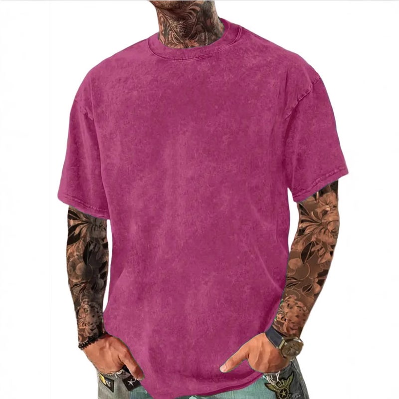 Retro Men'S Tie-Dyed Washed T-Shirt 2025 Solid Color Short-Sleeved T-Shirt Tide - Image 2