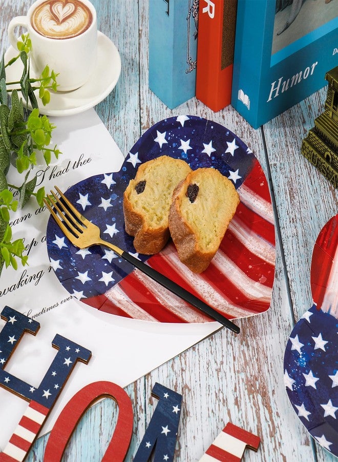 JarThenaAMCS 48Pcs Vintage Patriotic Paper Plates 4 Design 4th of July Heart Shape Disposable Plate Red Blue White Star Stripe Tableware Dinner Plate for Independence Day Party Table Decor - Image 4