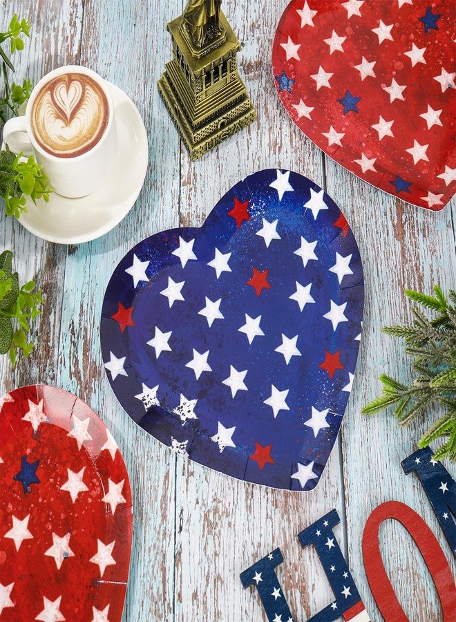 JarThenaAMCS 48Pcs Vintage Patriotic Paper Plates 4 Design 4th of July Heart Shape Disposable Plate Red Blue White Star Stripe Tableware Dinner Plate for Independence Day Party Table Decor - Image 5