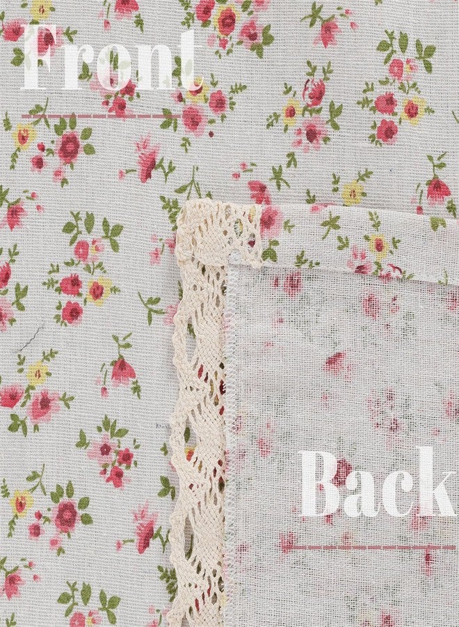 Moslovstar Farmhouse Cotton Linen Tier Curtain 36 Inch Long Elegant Floral Lace Window Treatment Kitchen Bathroom Short Curtain, 1 Panel, Little Pink Flower - Image 5